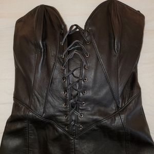 Black Genuine Leather Bodycon Corset Laceup Dress
